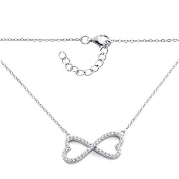 Sterling Silver Infinity Heart CZ 17” Adjustable Necklace New - Picture 3 of 4